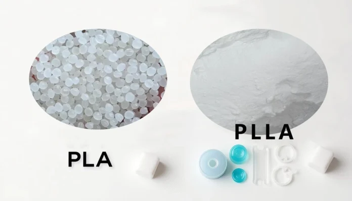 Visual-comparison-of-PLA-and-PLLA-bioplastic-granules-and-products PLLA